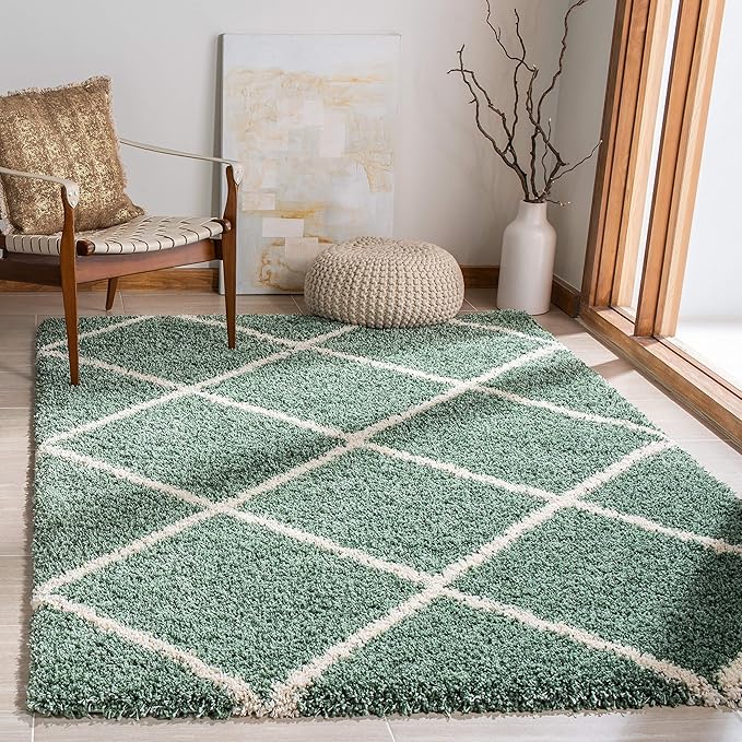 SAFAVIEH Hudson Shag Collection Accent Rug - 3' x 5', Green & Ivory, Modern Trellis Design, Non-Shedding & Easy Care, 2-inch Thick Ideal for High Traffic Areas in Foyer, Living Room, Bedroom (SGH281Y)