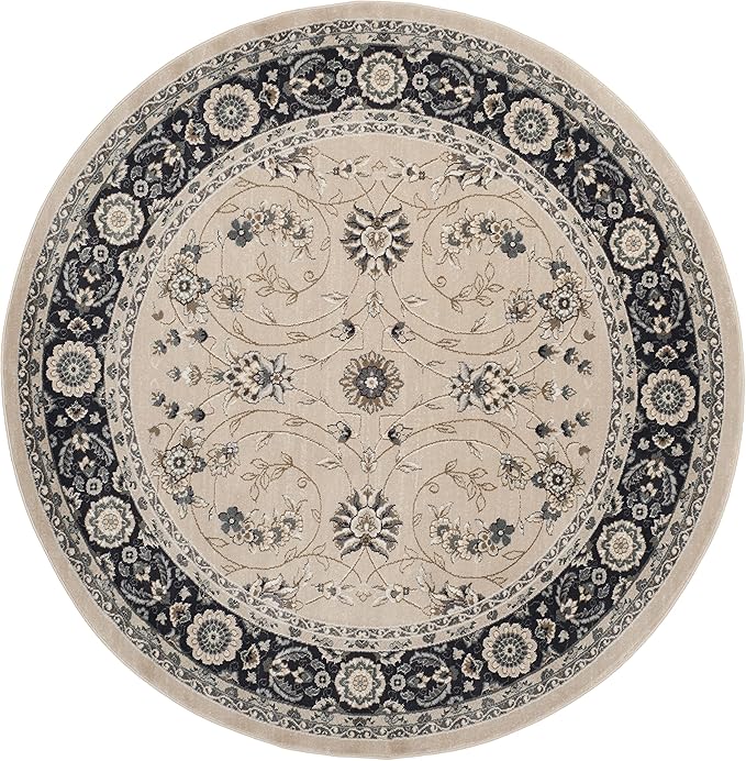 SAFAVIEH Lyndhurst Collection 7' Round Light Beige / Anthracite LNH340K Traditional Oriental Non-Shedding Dining Room Entryway Foyer Living Room Bedroom Area Rug