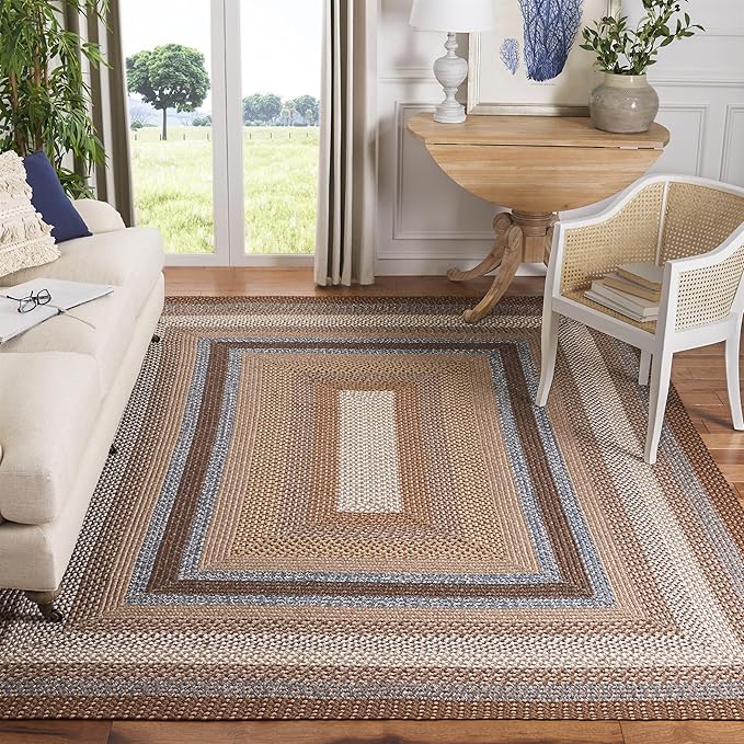 SAFAVIEH Washable Rug Outdoor Braided Collection - 6' x 8', Brown & Multi, Handmade & Reversible, Non-Shedding & Easy to Clean, Ideal for Patio, Backyard, Mudroom (BRD313A)