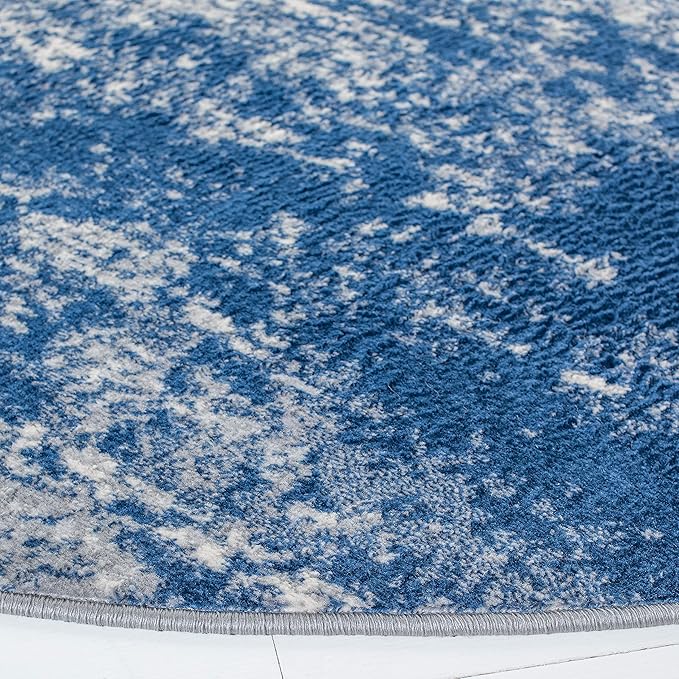SAFAVIEH Brentwood Collection 8' Round Grey/Navy BNT822G Modern Abstract Non-Shedding Area Rug
