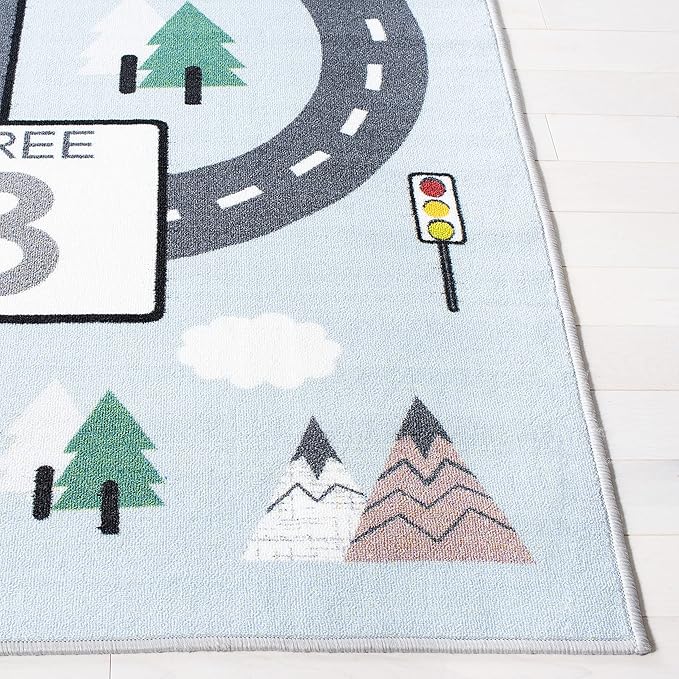 SAFAVIEH Washable Rug Kids Playhouse Collection - 6'7" x 9', Grey & Blue, Slip Resistant & Easy to Clean, Ideal for Kids Room, Playroom, Nursery, Boys & Girls Room (KPH226F)