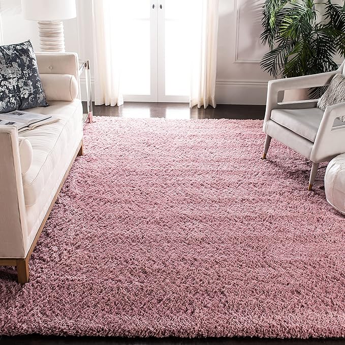SAFAVIEH Fontana Shag Collection Area Rug - 9' x 12', Pink, Solid Design, Non-Shedding & Easy Care, 2-inch Thick Ideal for High Traffic Areas in Living Room, Bedroom (FNT800U)