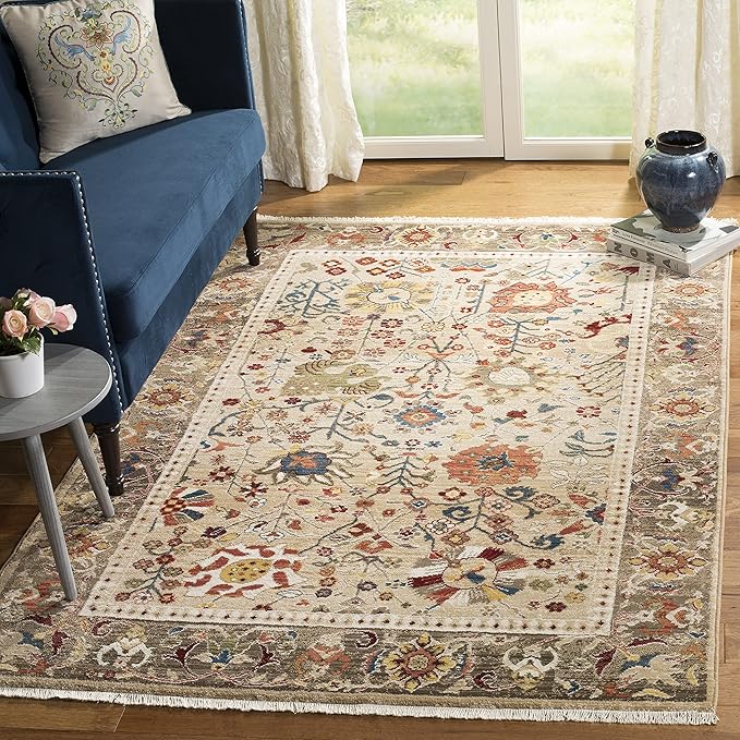 SAFAVIEH Kashan Collection Area Rug - 4' x 6', Beige & Taupe, Traditional Design, Stain Resistant, Ideal for High Traffic Areas in Living Room, Bedroom & Dining Room (KSN303K-4)