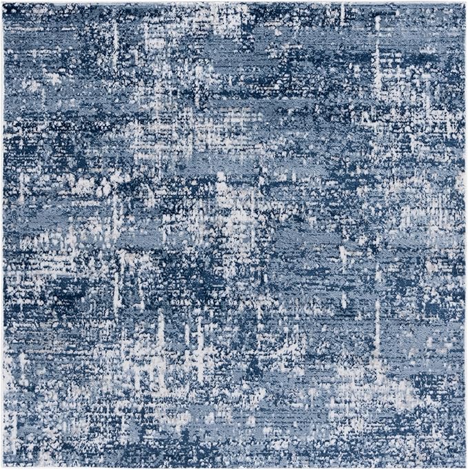 SAFAVIEH Amelia Collection Area Rug - 6'7" Square, Ivory & Dark Blue, Modern Abstract Design, Non-Shedding & Easy Care, Ideal for High Traffic Areas in Living Room, Bedroom, Dining (ALA700M-7SQ)