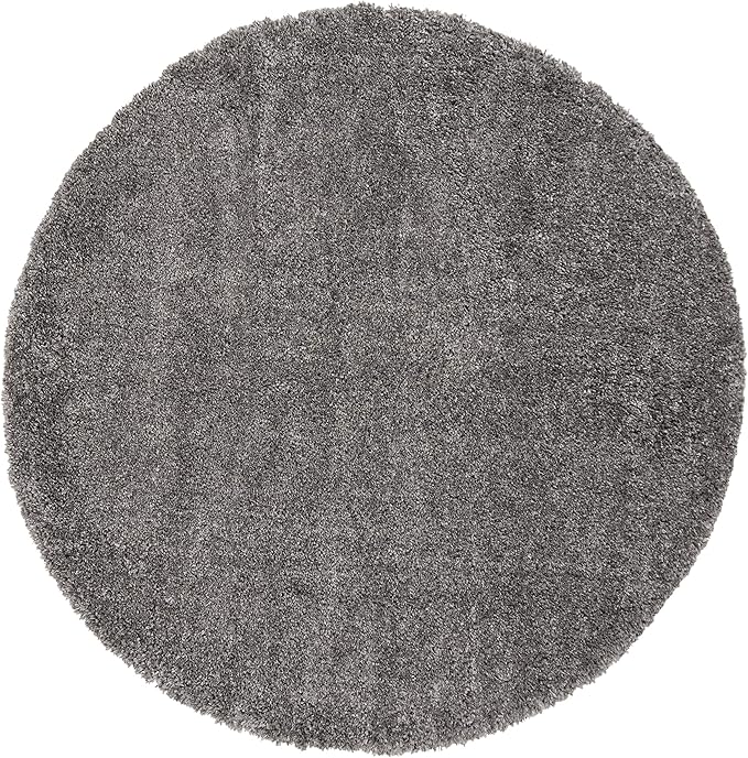 SAFAVIEH Fontana Shag Collection Area Rug - 6'7" Round, Silver, Solid Design, Non-Shedding & Easy Care, 2-inch Thick Ideal for High Traffic Areas in Living Room, Bedroom (FNT800G)