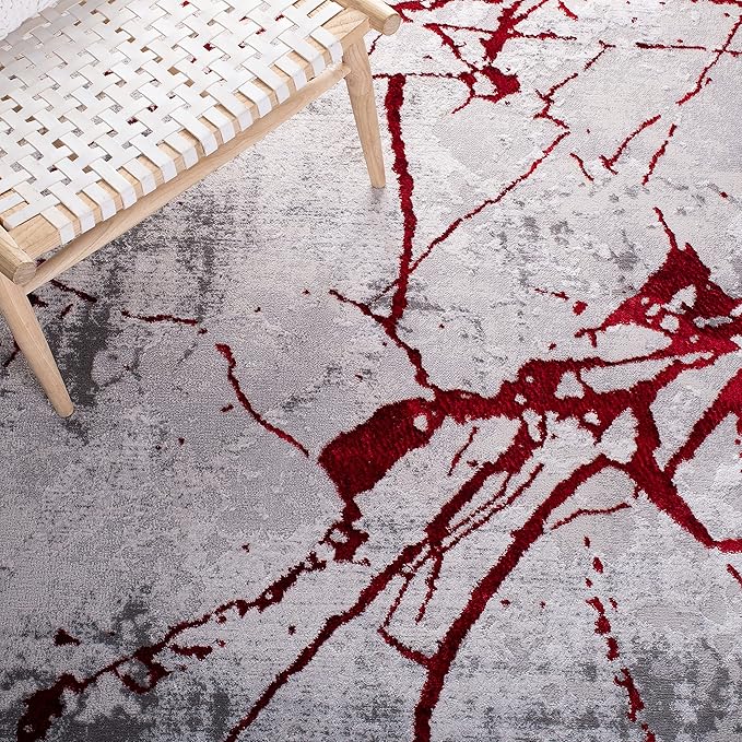 SAFAVIEH Amelia Collection Accent Rug - 3' x 5', Grey & Red, Modern Abstract Design, Non-Shedding & Easy Care, Ideal for High Traffic Areas in Entryway, Living Room, Bedroom (ALA293L)