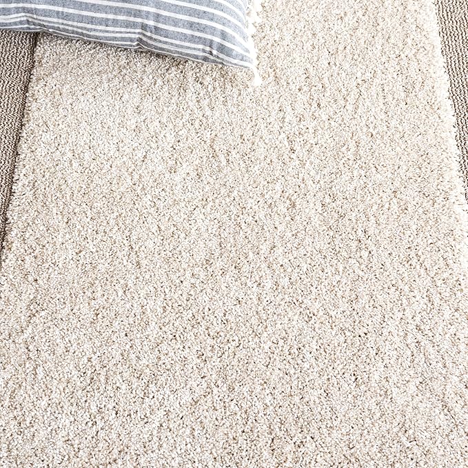 SAFAVIEH Florida Shag Collection Runner Rug - 2'3" x 8', Beige & Dark Beige, Non-Shedding, 1.2-inch Thick, Ideal for Living Room, Hallway, Foyer, Bedroom (SG454-1317-28)