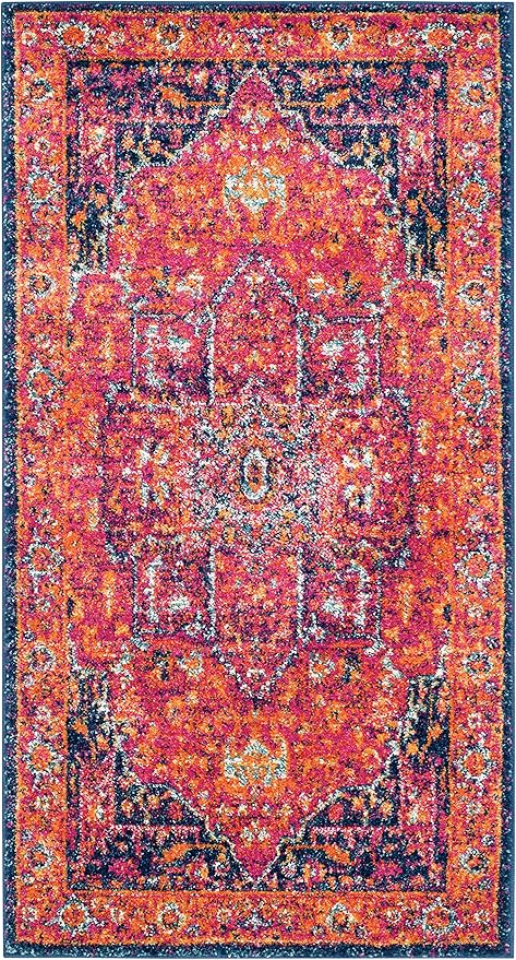 SAFAVIEH Evoke Collection 2'2" x 4' Fuchsia / Orange EVK275S Oriental Medallion Distressed Non-Shedding Living Room Bedroom Accent Rug