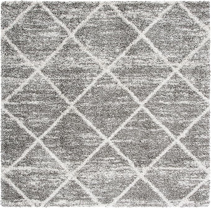 SAFAVIEH Hudson Shag Collection Area Rug - 5' Square, Distressed Grey & Ivory, Trellis Design, Non-Shedding & Easy Care, 2-inch Thick Ideal for High Traffic Areas in Living Room, Bedroom (SGH281K)