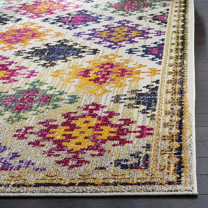 SAFAVIEH Monaco Collection Area Rug - 8' x 10', Ivory & Multi, Boho Diamond Trellis Design, Non-Shedding & Easy Care, Ideal for High Traffic Areas in Living Room, Bedroom (MNC244A)