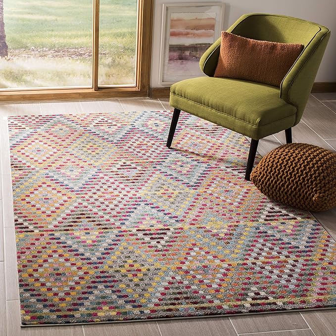 SAFAVIEH Monaco Collection Area Rug - 5'1" x 7'7", Multi & Beige, Boho Diamond Design, Non-Shedding & Easy Care, Ideal for High Traffic Areas in Living Room, Bedroom (MNC204F)