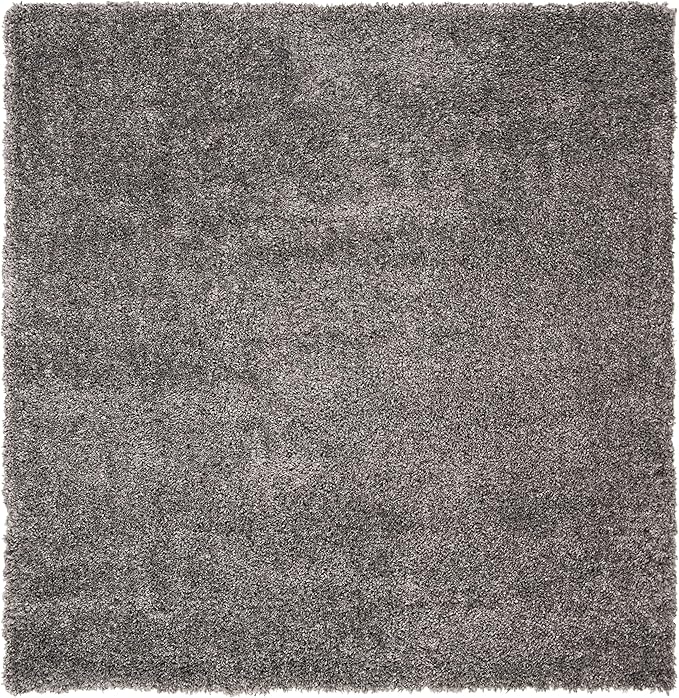SAFAVIEH Fontana Shag Collection Accent Rug - 4' Square, Silver, Solid Pattern, Non-Shedding & Easy Care, 2-inch Thick, Ideal for The Living Room, Dining, Bedroom (FNT800G)