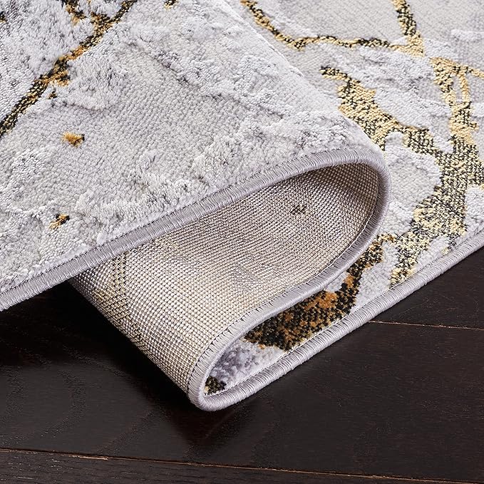 SAFAVIEH Amelia Collection Area Rug - 5' Square, Grey & Gold, Modern Abstract Design, Non-Shedding & Easy Care, Ideal for High Traffic Areas in Living Room, Bedroom (ALA293G)
