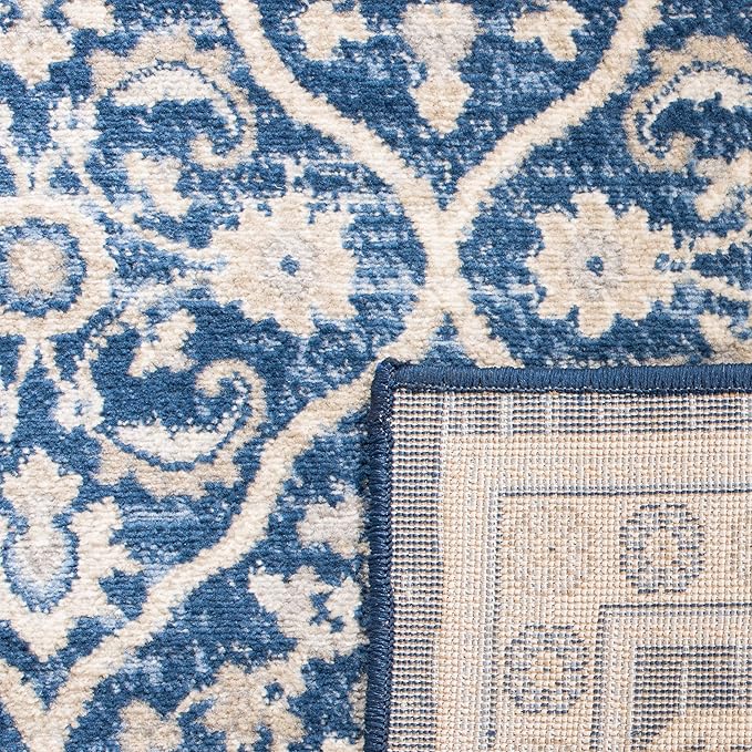 SAFAVIEH Brentwood Collection 2' x 4' Navy / Light Grey BNT870M Oriental Damask Trellis Non-Shedding Living Room Bedroom Accent Rug