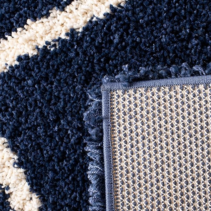SAFAVIEH Hudson Shag Collection Area Rug - 10' x 14', Navy & Ivory, Modern Trellis Design, Non-Shedding & Easy Care, 2-inch Thick Ideal for High Traffic Areas in Living Room, Bedroom (SGH281C)