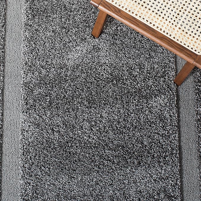 SAFAVIEH Florida Shag Collection Area Rug - 5'3" x 7'6", Grey & Grey, Border Design, Non-Shedding & Easy Care, 1.2-inch Thick Ideal for High Traffic Areas in Living Room, Bedroom (SG454-8080)