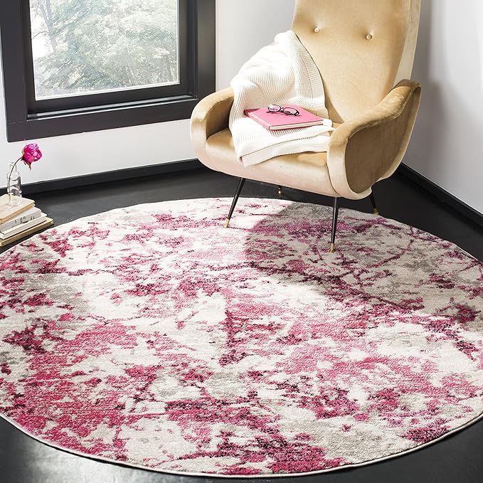SAFAVIEH Skyler Collection 4' Round Pink/Ivory SKY186N Modern Abstract Non-Shedding Living Room Dining Bedroom Foyer Area Rug