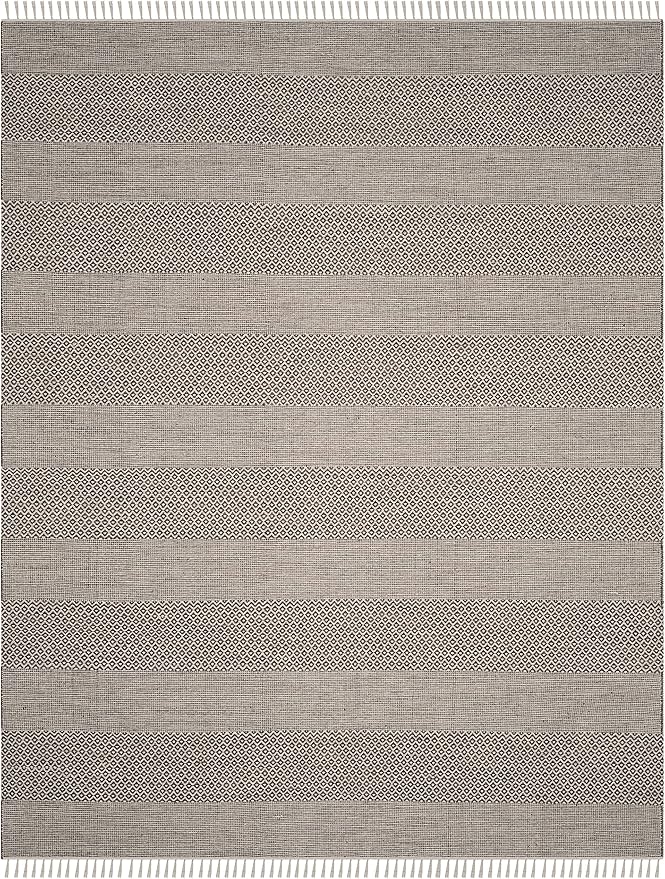 SAFAVIEH Montauk Collection Area Rug - 9' x 12', Ivory & Anthracite, Handmade Flat Weave Boho Farmhouse Cotton Tassel Fringe, Ideal for High Traffic Areas in Living Room, Bedroom (MTK330N)