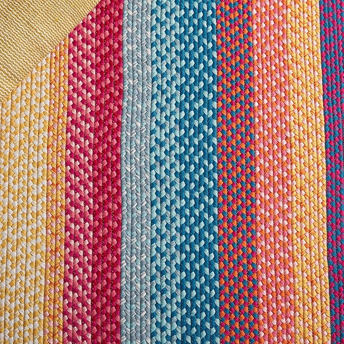 SAFAVIEH Washable Rug Outdoor Braided Collection - 5' Round, Red & Orange, Handmade & Reversible, Non-Shedding & Easy to Clean, Ideal for Patio, Backyard, Mudroom (BRD308Q)