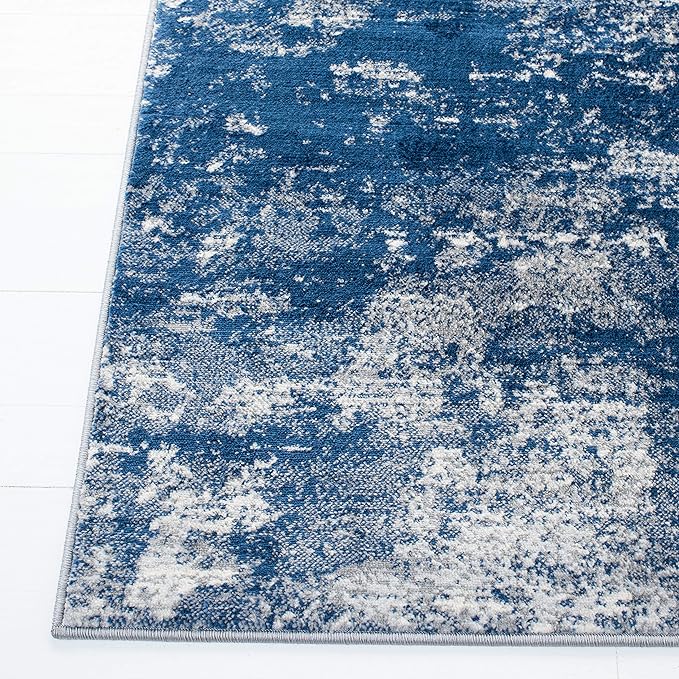 SAFAVIEH Brentwood Collection Runner Rug - 2' x 12', Grey & Navy, Modern Abstract Design, Non-Shedding & Easy Care, Ideal for High Traffic Areas in Living Room, Bedroom (BNT822G)