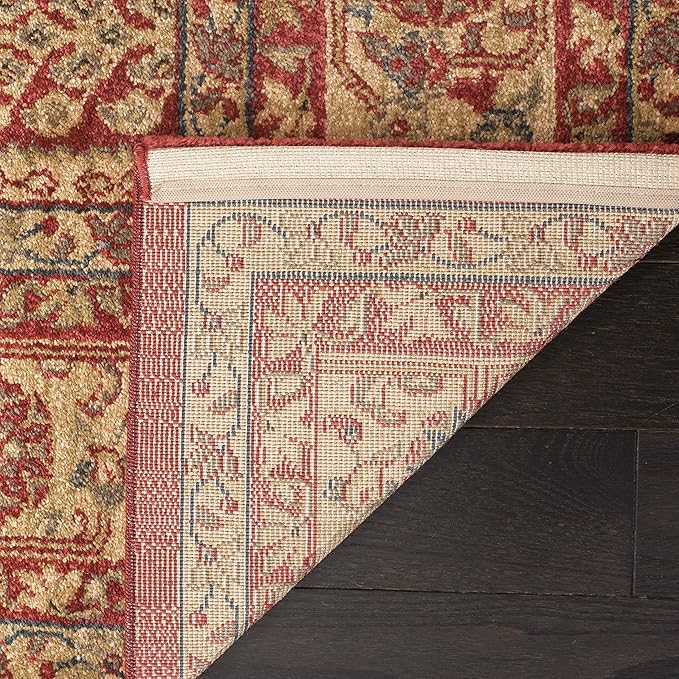 SAFAVIEH Mahal Collection Area Rug - 5'1" Square, Red & Natural, Non-Shedding & Easy Care, Ideal for High Traffic Areas in The Living Room, Dining, Bedroom (MAH697A)
