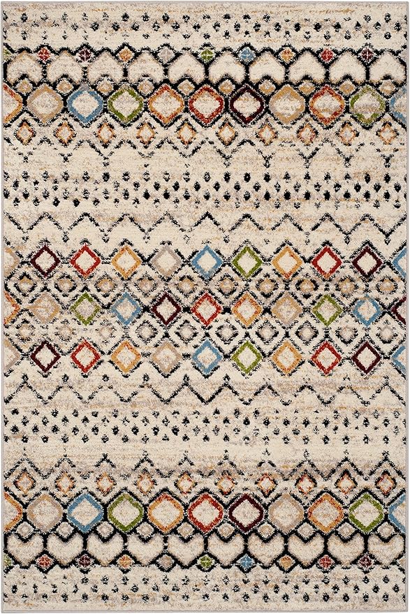 SAFAVIEH Amsterdam Collection Accent Rug - 4' x 6', Ivory & Multi, Moroccan Boho Design, Non-Shedding & Easy Care, Ideal for High Traffic Areas in Entryway, Living Room, Bedroom (AMS108K)