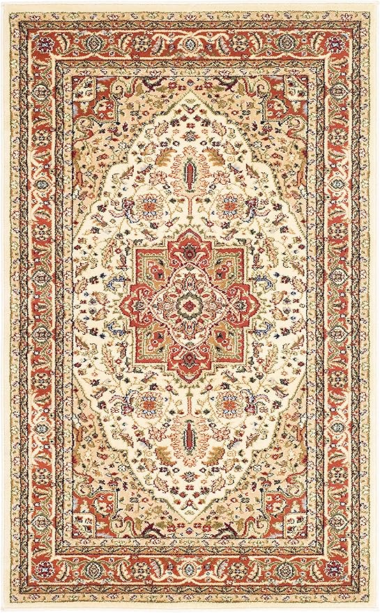 SAFAVIEH Lyndhurst Collection Accent Rug - 4' x 6', Ivory & Rust, Traditional Oriental Design, Non-Shedding & Easy Care, Ideal for High Traffic Areas in Entryway, Living Room, Bedroom (LNH330R)