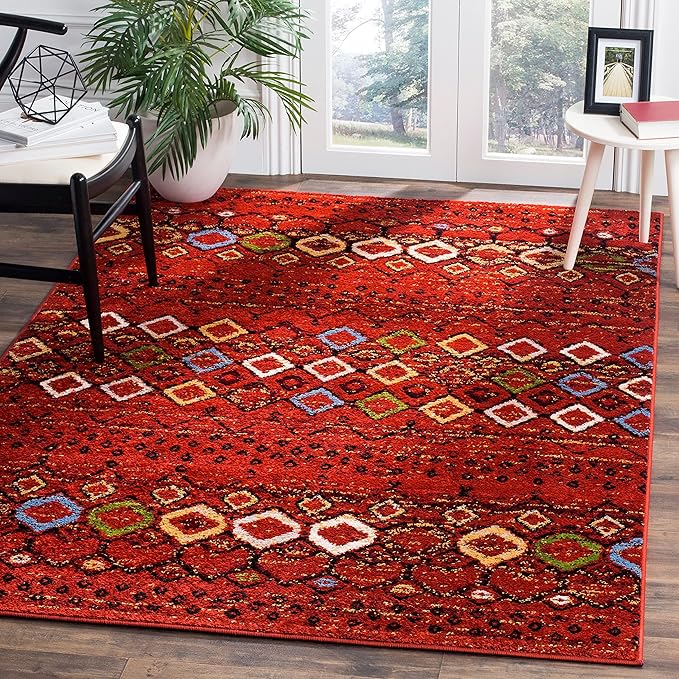 SAFAVIEH Amsterdam Collection Area Rug - 6'7" x 9'2", Terracotta & Multi, Moroccan Boho Design, Non-Shedding & Easy Care, Ideal for High Traffic Areas in Living Room, Bedroom (AMS108D)