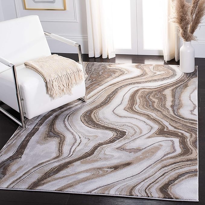 SAFAVIEH Craft Collection Area Rug - 6'7" x 9', Gold & Grey, Modern Abstract Design, Non-Shedding & Easy Care, Ideal for High Traffic Areas in Living Room, Bedroom (CFT819D)