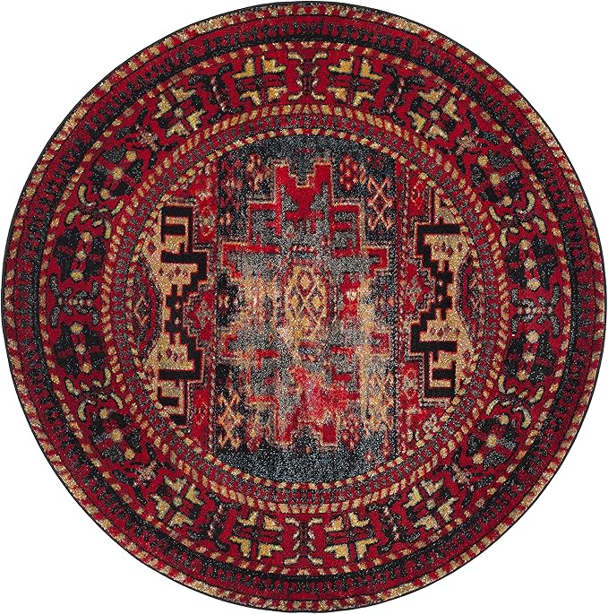 SAFAVIEH Vintage Hamadan Collection 8' Round Red/Multi VTH213A Traditional Oriental Living Room Dining Bedroom Foyer Area Rug