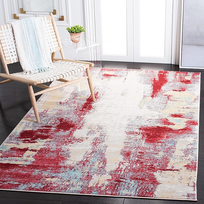 SAFAVIEH Jasper Collection Accent Rug - 4' x 6', Red & Ivory, Modern Abstract Design, Non-Shedding & Easy Care, Ideal for High Traffic Areas in Entryway, Living Room, Bedroom (JSP101Q)