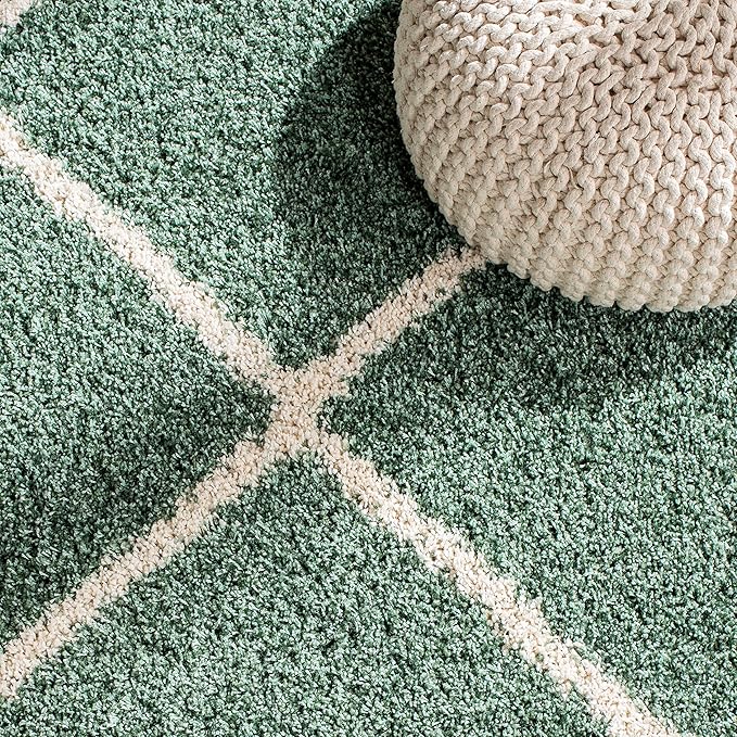 SAFAVIEH Hudson Shag Collection Area Rug - 7' Round, Green & Ivory, Modern Trellis Design, Non-Shedding & Easy Care, 2-inch Thick Ideal for High Traffic Areas in Living Room, Bedroom (SGH281Y)