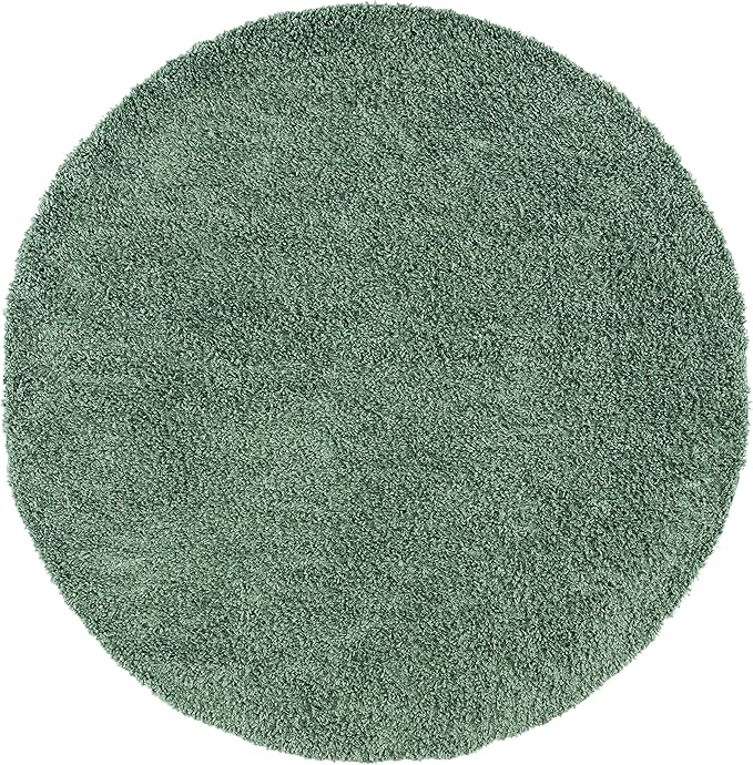 SAFAVIEH August Shag Collection 6'7" Round Green AUG200Y Solid Non-Shedding Living Room Bedroom Dining Room Entryway Plush 1.5-inch Thick Area Rug