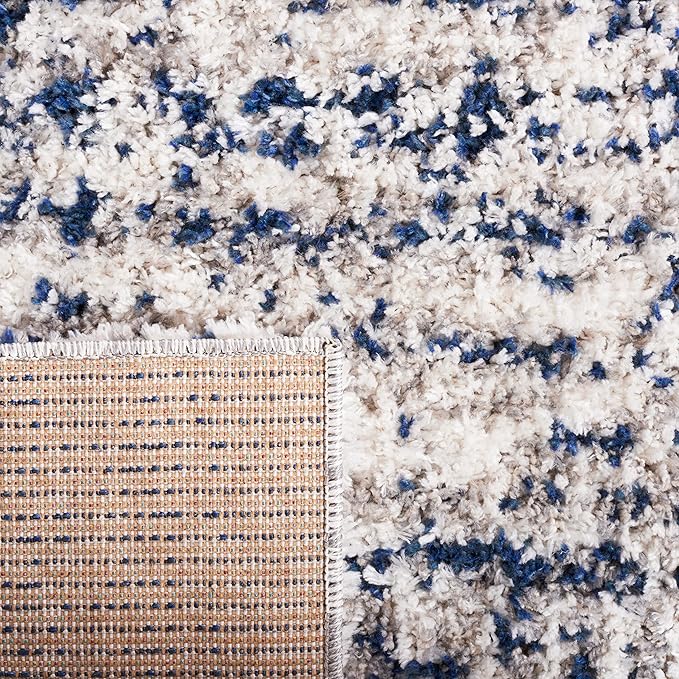 SAFAVIEH Jericho Shag Collection Accent Rug - 4' x 6', Navy & Ivory, Design, Non-Shedding & Easy Care, 1.2-inch Thick Ideal for High Traffic Areas in Entryway, Living Room, Bedroom (JER100N)