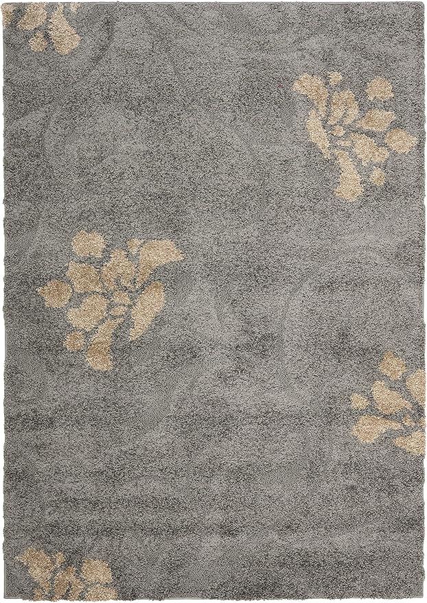 SAFAVIEH Florida Shag Collection Area Rug - 5'3" x 7'6", Grey & Beige, Floral Design, Non-Shedding & Easy Care, 1.2-inch Thick Ideal for High Traffic Areas in Living Room, Bedroom (SG464-8013)