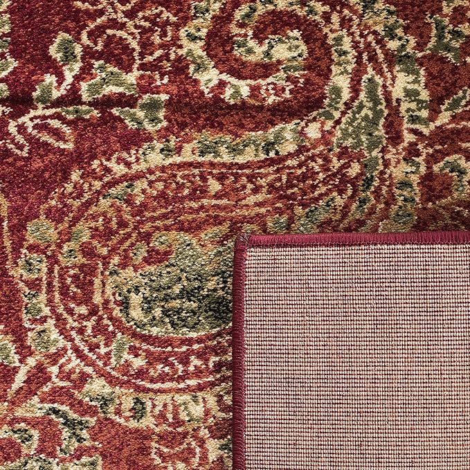 SAFAVIEH Lyndhurst Collection Area Rug - 6' Square, Red & Multi, Traditional Paisley Design, Non-Shedding & Easy Care, Ideal for High Traffic Areas in Living Room, Bedroom (LNH224B)