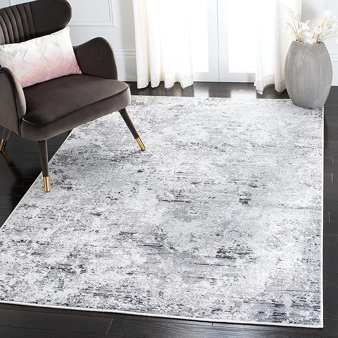 SAFAVIEH Amelia Collection Accent Rug - 4' x 6', Grey & Ivory, Modern Abstract Design, Non-Shedding & Easy Care, Ideal for High Traffic Areas in Entryway, Living Room, Bedroom (ALA705G)