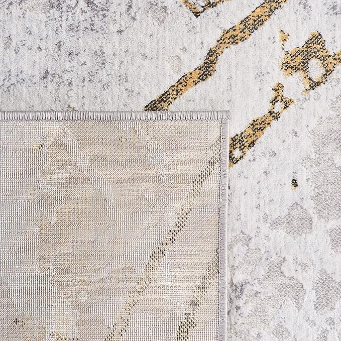 SAFAVIEH Amelia Collection Runner Rug - 2' x 10', Grey & Gold, Modern Abstract Design, Non-Shedding & Easy Care, Ideal for High Traffic Areas in Living Room, Bedroom (ALA293G)