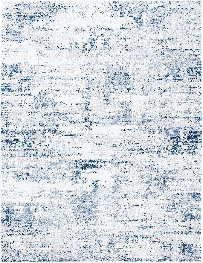 SAFAVIEH Amelia Collection X-Large Area Rug - 11' x 15', Ivory & Navy, Modern Abstract Design, Non-Shedding & Easy Care, Ideal for High Traffic Areas in Living Room, Bedroom (ALA700B)