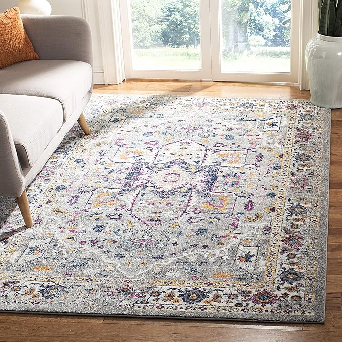 SAFAVIEH Evoke Collection 4' x 6' Grey/Grey EVK275H Oriental Medallion Distressed Non-Shedding Living Room Bedroom Accent Rug