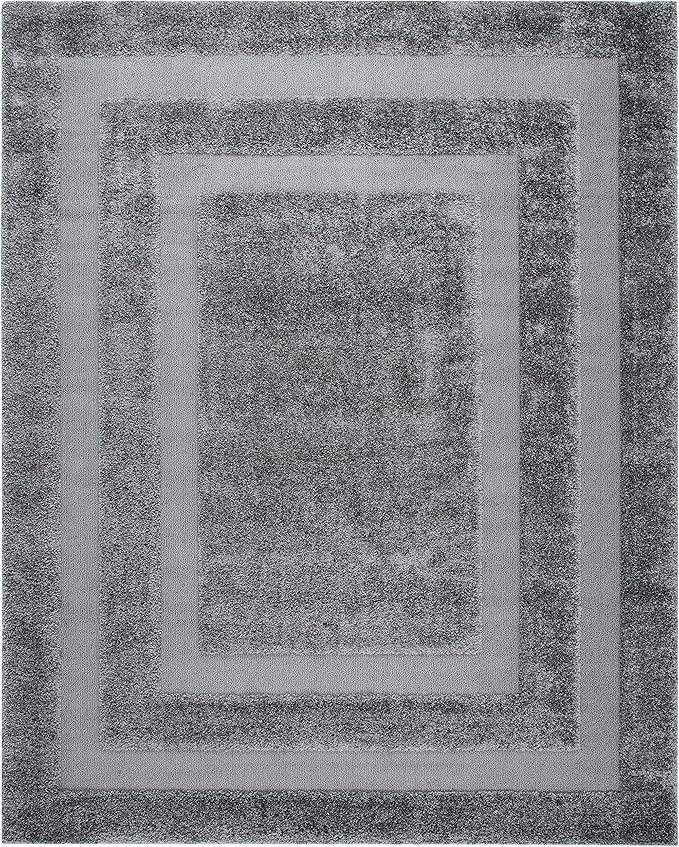 SAFAVIEH Florida Shag Collection Area Rug - 8'6" x 12', Grey & Grey, Border Design, Non-Shedding & Easy Care, 1.2-inch Thick Ideal for High Traffic Areas in Living Room, Bedroom (SG454-8080)