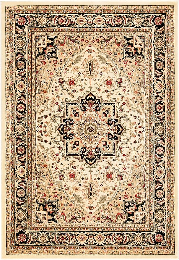 SAFAVIEH Lyndhurst Collection Accent Rug - 4' x 6', Beige & Black, Traditional Oriental Design, Non-Shedding & Easy Care, Ideal for High Traffic Areas in Entryway, Living Room, Bedroom (LNH330C)