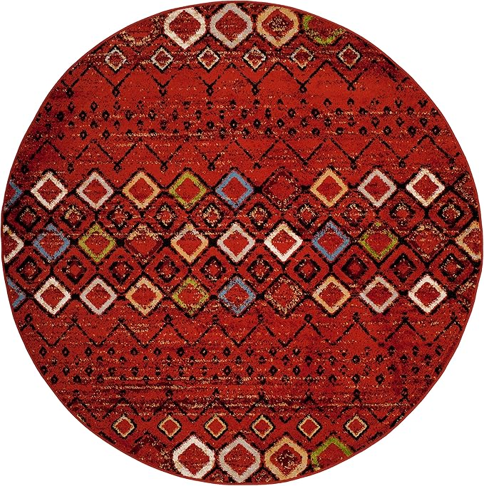 SAFAVIEH Amsterdam Collection Area Rug - 11' Round, Terracotta & Multi, Moroccan Boho Design, Non-Shedding & Easy Care, Ideal for High Traffic Areas in Living Room, Bedroom (AMS108D)