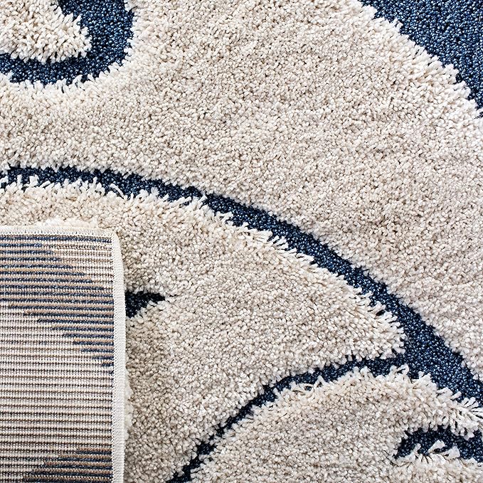SAFAVIEH Area Rug 9x12 - Florida Shag Collection - Large - Cream & Blue, Scroll Design, Non-Shedding & Easy to Clean, High-Low Plush Pile, Ideal for Living Room, Bedroom, Dining Space (SG455-1165)