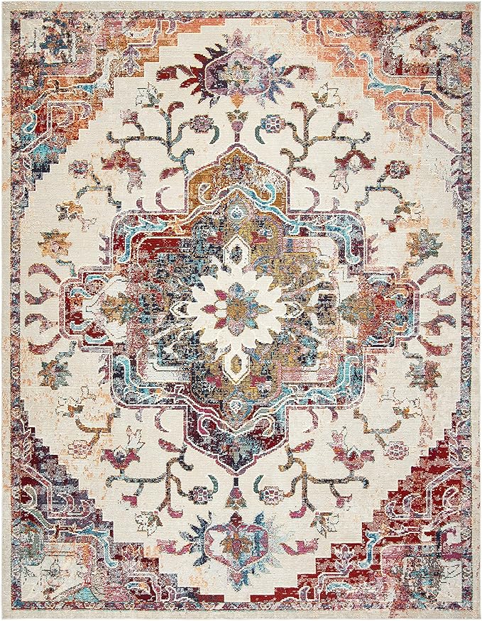 SAFAVIEH Crystal Collection Area Rug - 10' x 14', Light Blue & Burgundy, Medallion Distressed Design, Non-Shedding & Easy Care, Ideal for High Traffic Areas in Living Room, Bedroom (CRS501F)