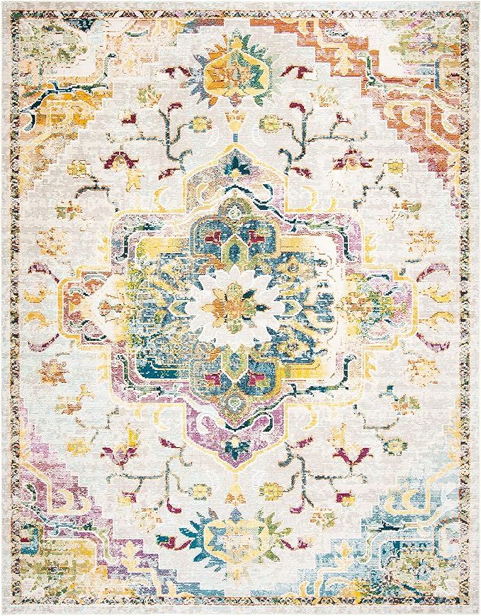 SAFAVIEH Crystal Collection Area Rug - 10' x 14', Light Blue & Grey, Medallion Distressed Design, Non-Shedding & Easy Care, Ideal for High Traffic Areas in Living Room, Bedroom (CRS501M)