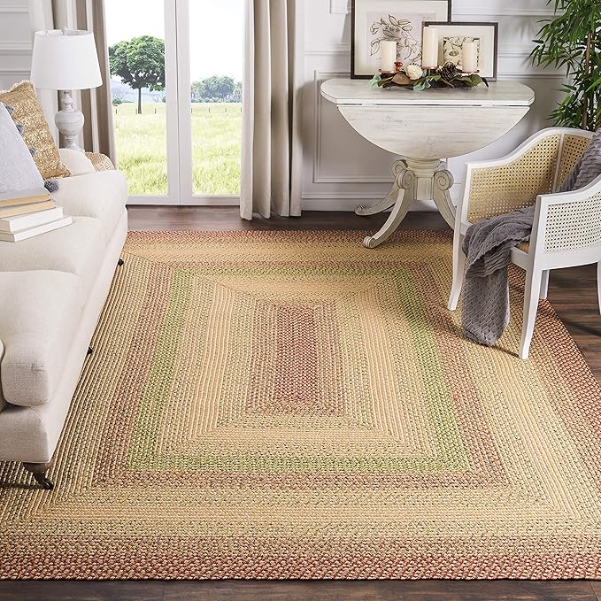 SAFAVIEH Washable Rug Outdoor Braided Collection - 9' x 12', Rust & Multi, Handmade & Reversible, Non-Shedding & Easy to Clean, Ideal for Patio, Backyard, Mudroom (BRD303A)