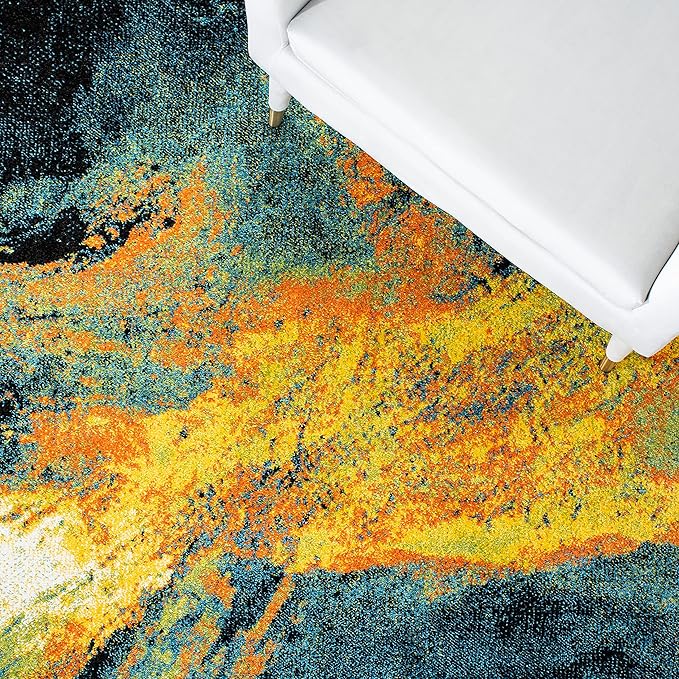 SAFAVIEH Galaxy Collection Runner Rug - 2'3" x 6' Runner, Blue & Yellow, Modern Abstract Design, Ideal for High Traffic Areas in Living Room, Bedroom, Dining (GAL117L-26)