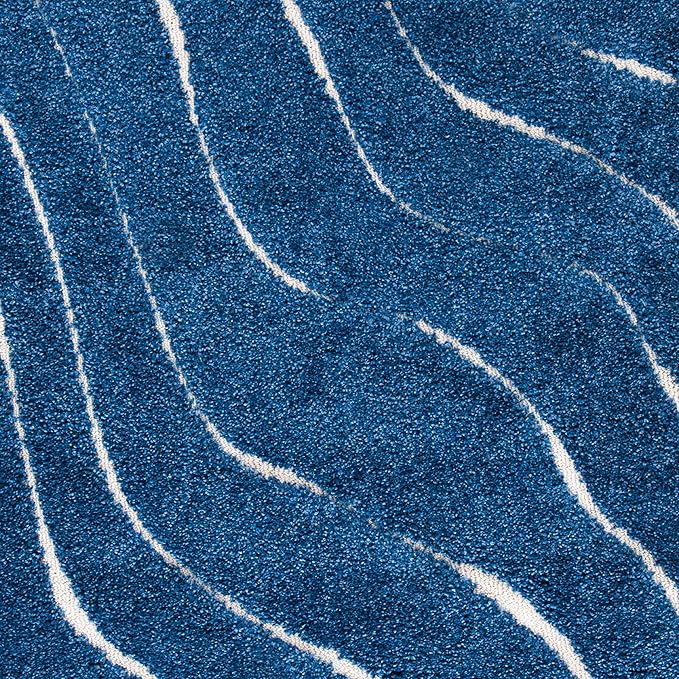 SAFAVIEH Florida Shag Collection Accent Rug - 2'3" x 4', Dark Blue & Cream, Non-Shedding & Easy Care, 1.2-inch Thick Ideal for High Traffic Areas in Entryway, Living Room, Bedroom (SG472-6511)