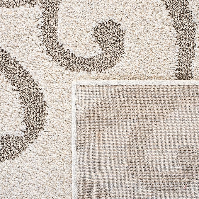 SAFAVIEH Florida Shag Collection Area Rug - 5' Square, Ivory & Beige, Scroll Design, Non-Shedding & Easy to Clean, High-Low Plush Pile, Ideal for Living Room, Bedroom, Dining Space (SG455-13LT)